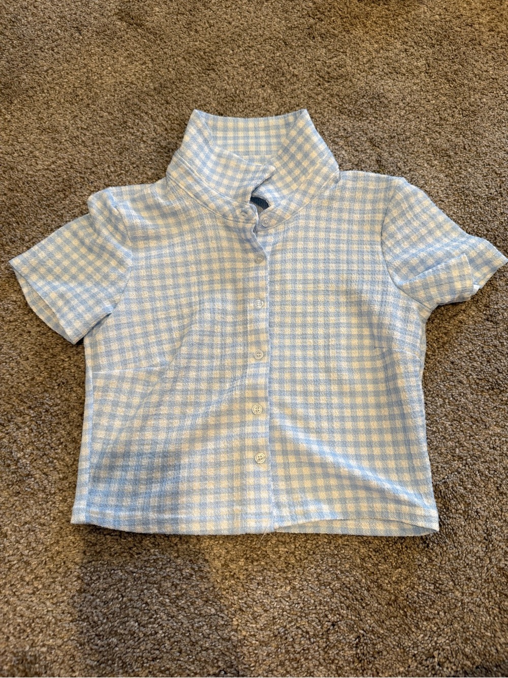 Ultra Flirt Blue & White Gingham Crop Button-Up Top